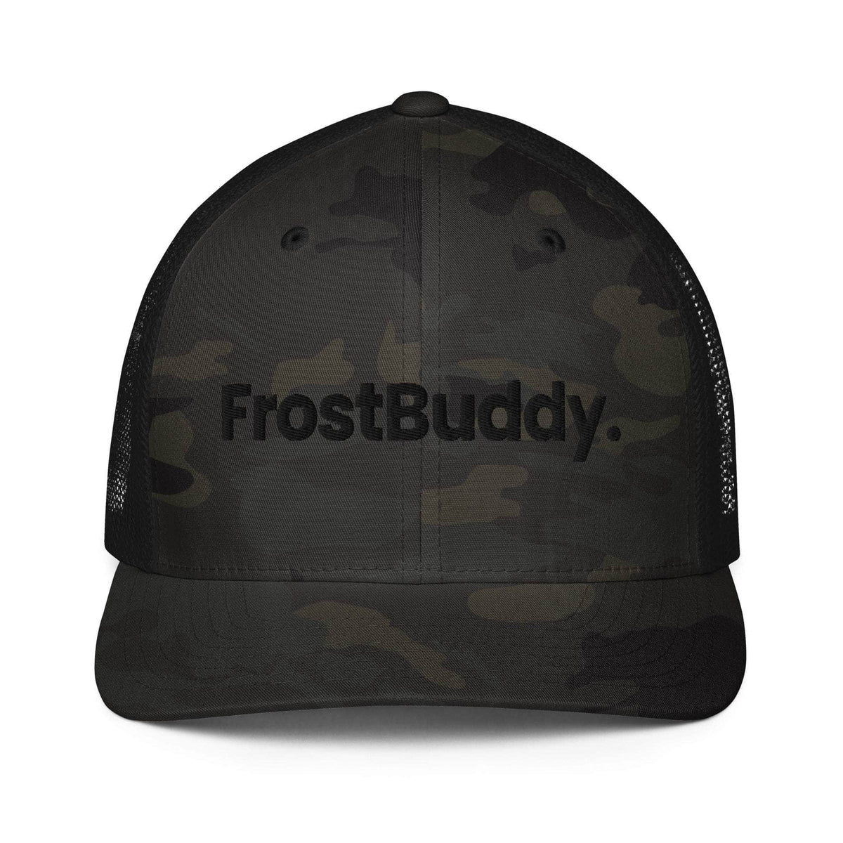 Frost Buddy Multicam Black/Black Logo Closed-back Trucker Cap #color_multicam black/black