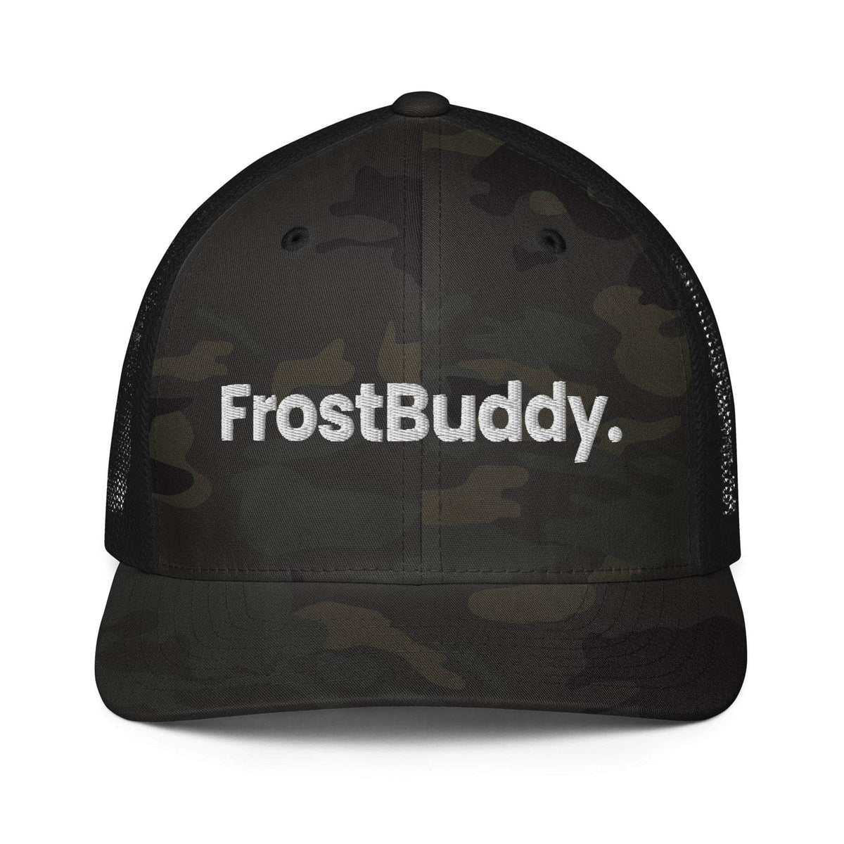 Frost Buddy Multicam Black/Black Logo Closed-back Trucker Cap #color_multicam black/black
